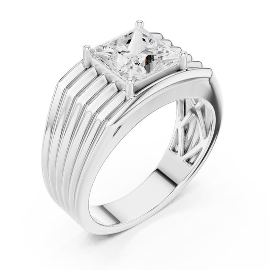 Princess Cut Solitaire Horizontal Ribbed Men's Signet Lab Grown Diamond Ring