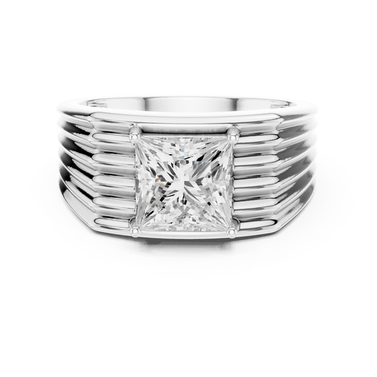 Princess Cut Solitaire Horizontal Ribbed Men's Signet Lab Grown Diamond Ring