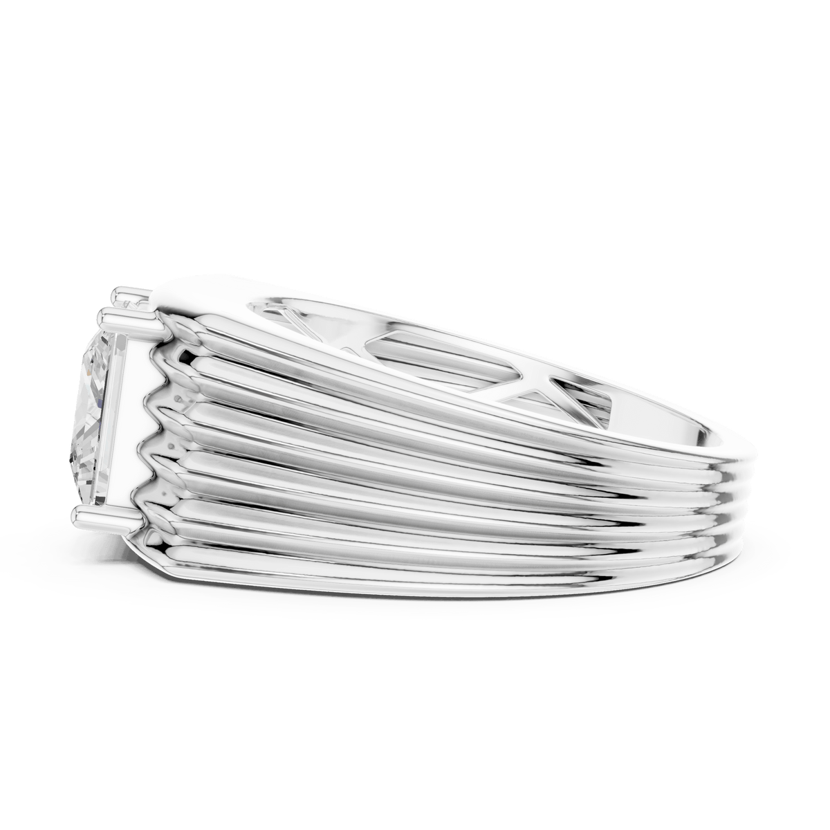 Princess Cut Solitaire Horizontal Ribbed Men's Signet Lab Grown Diamond Ring