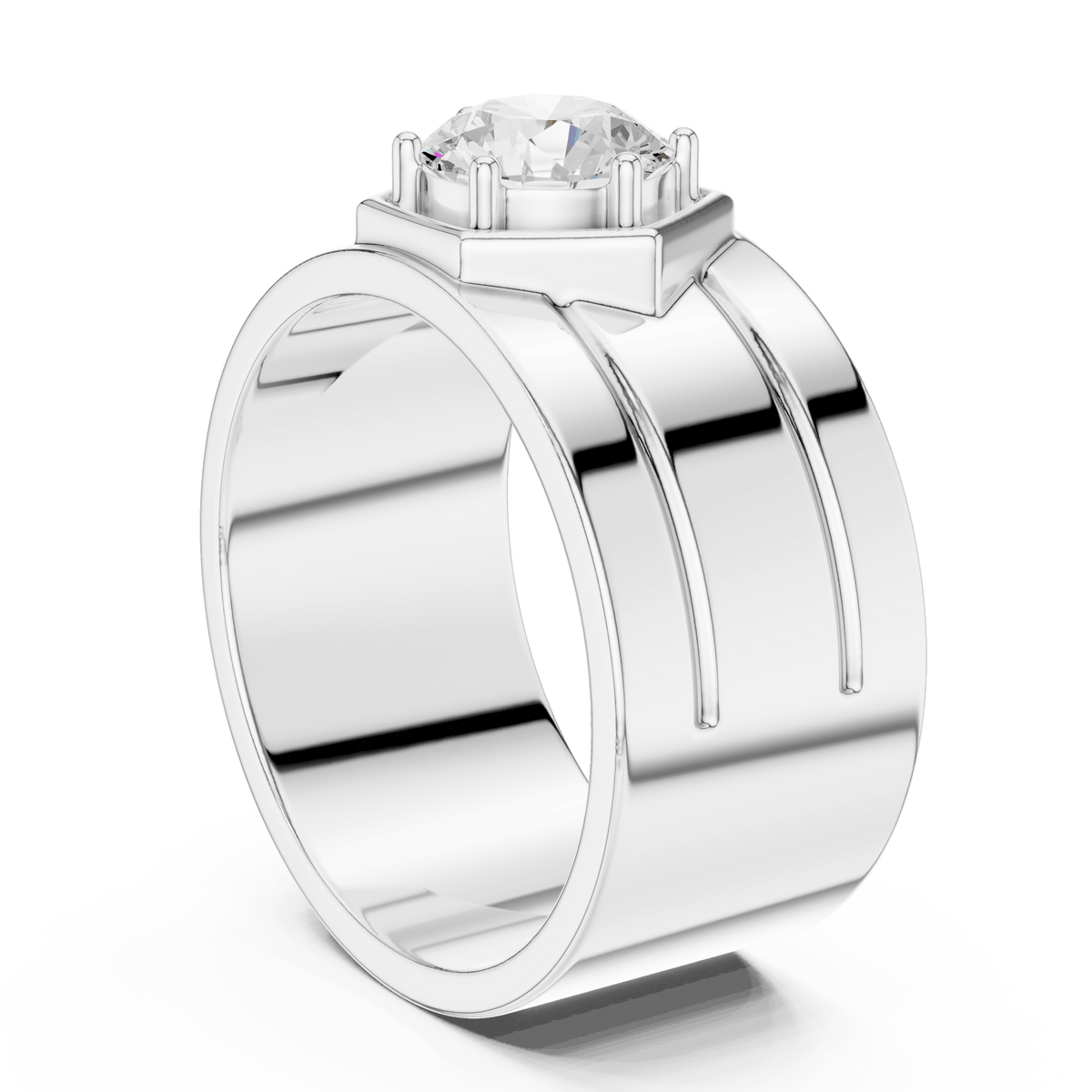 Hexagonal Bezel Set Round Solitaire Men's Lab Grown Diamond Ring