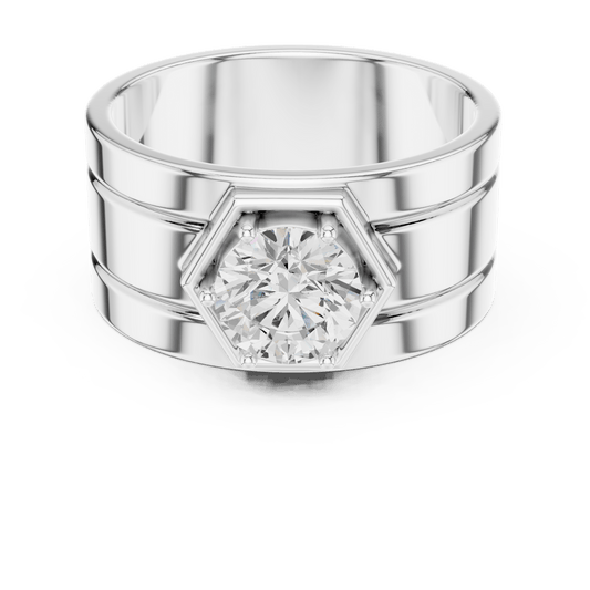 Hexagonal Bezel Set Round Solitaire Men's Lab Grown Diamond Ring