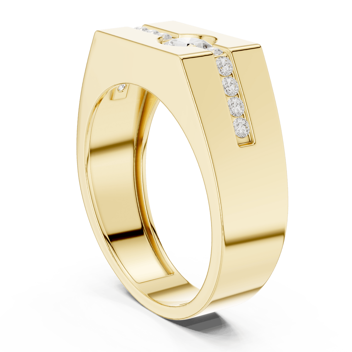 Men's Bold Center Round Lab Diamond Channel Band in 14KT Solid Gold