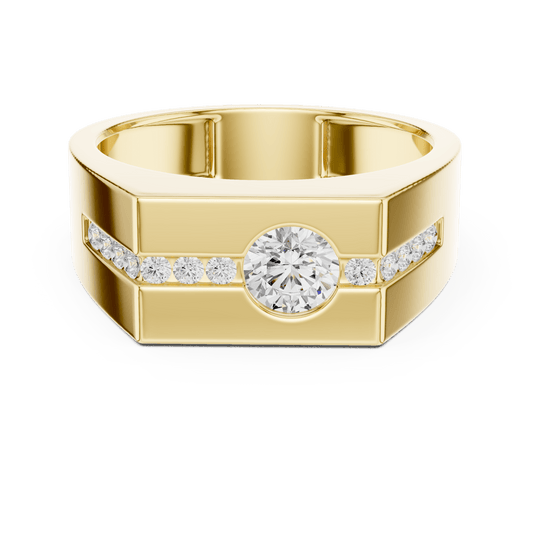 Men's Bold Center Round Lab Diamond Channel Band in 14KT Solid Gold