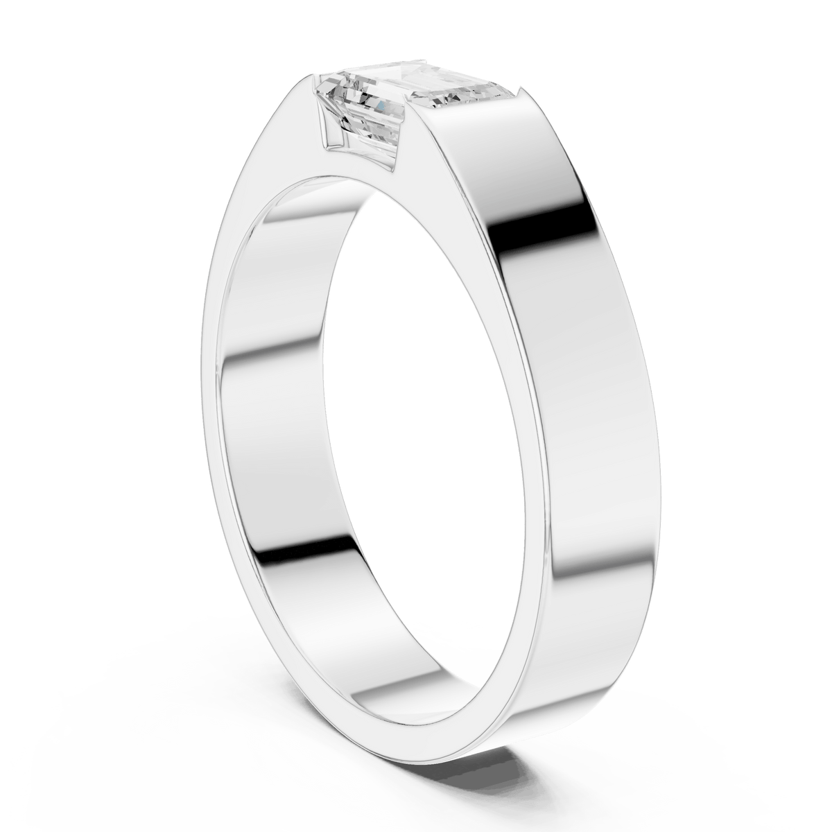 East-West Emerald Cut Solitaire Half-Bezel Lab Grown Diamond Band