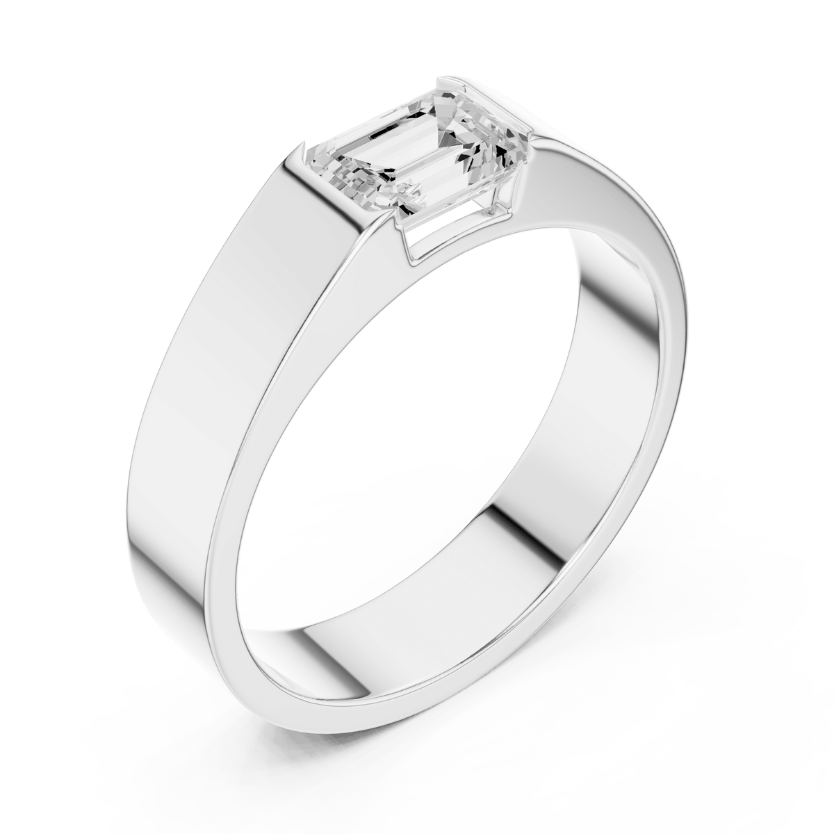 East-West Emerald Cut Solitaire Half-Bezel Lab Grown Diamond Band