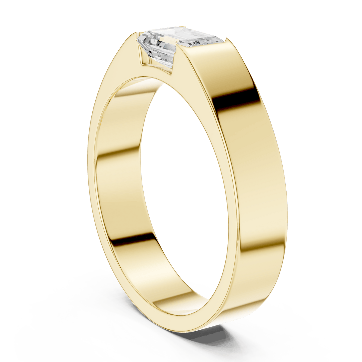 Yellow Gold East-West Emerald-Cut Diamond Men's Bezel Band