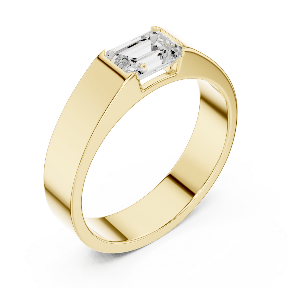 Yellow Gold East-West Emerald-Cut Diamond Men's Bezel Band