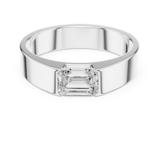 East-West Emerald Cut Solitaire Half-Bezel Lab Grown Diamond Band