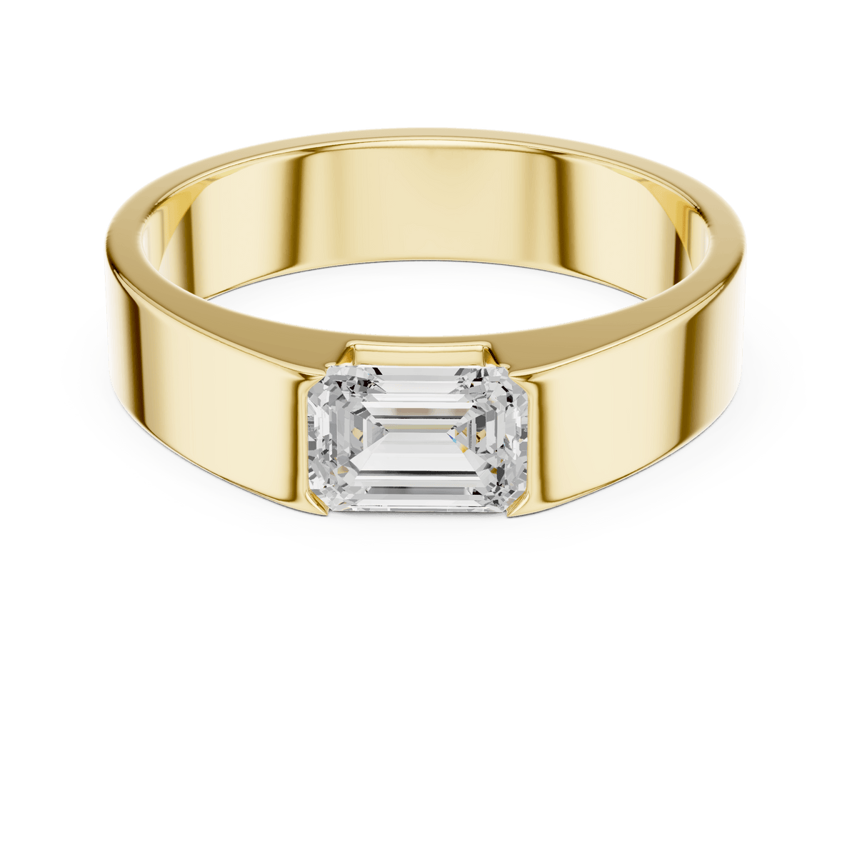 Yellow Gold East-West Emerald-Cut Diamond Men's Bezel Band