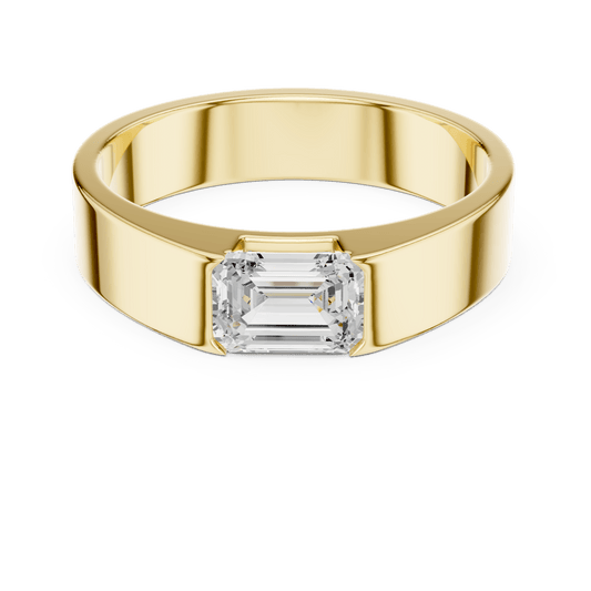 Yellow Gold East-West Emerald-Cut Diamond Men's Bezel Band
