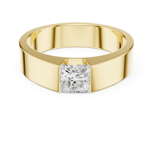 14K Gold Modern Bezel Princess-Cut Lab Diamond Men's Ring