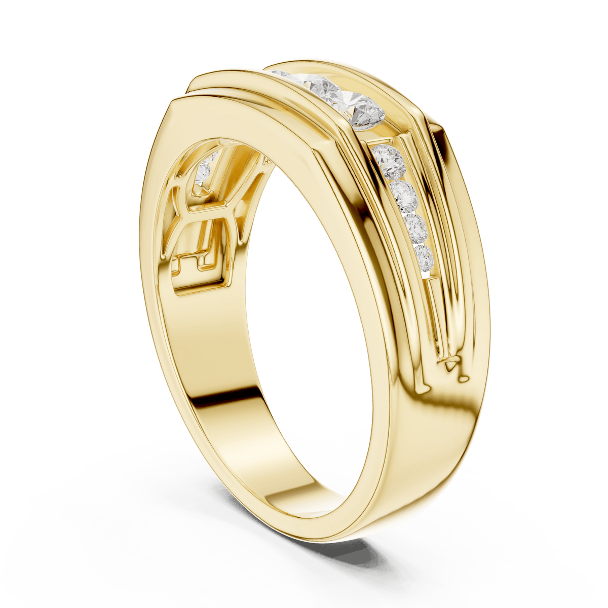 Yellow Gold Horizontal Channel-Set Men's Statement Ring