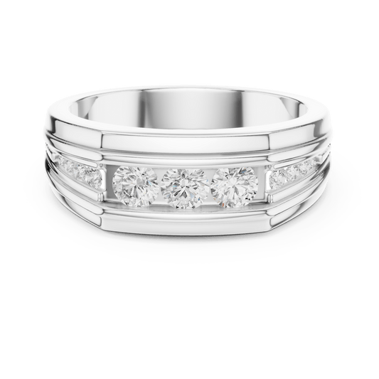 Three-Stone Round Center Horizontal Channel Accent Lab Grown Diamond Ring