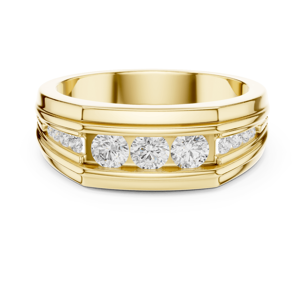 Yellow Gold Horizontal Channel-Set Men's Statement Ring