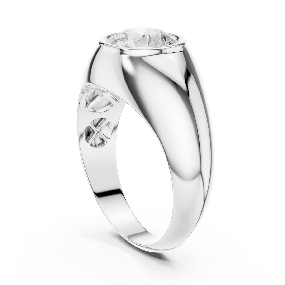 Round Bezel Solitaire Contour Signet Lab Grown Diamond Ring