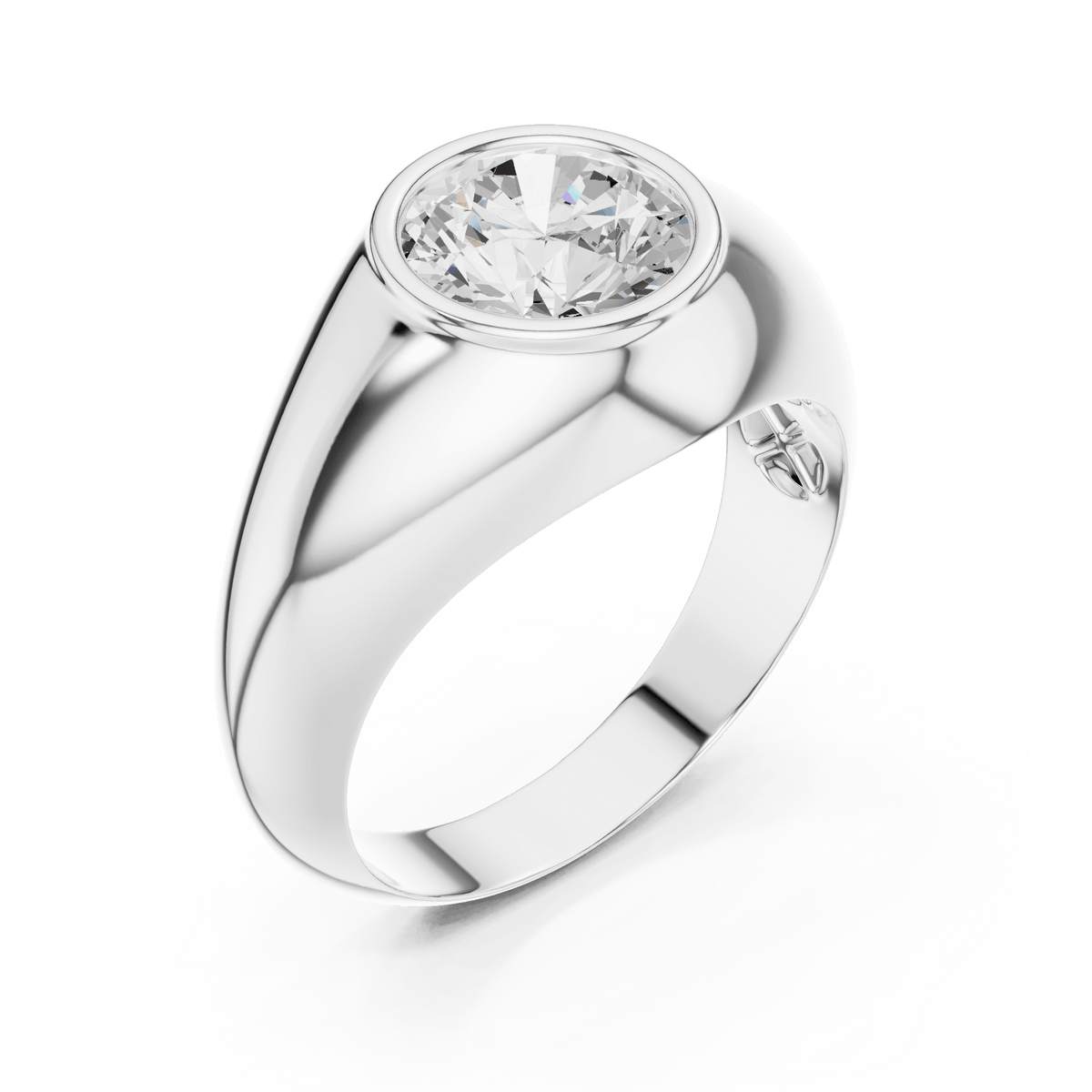 Round Bezel Solitaire Contour Signet Lab Grown Diamond Ring