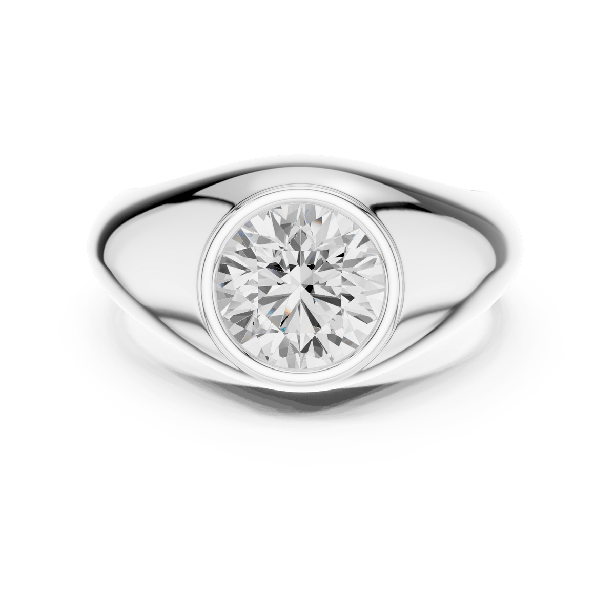 Round Bezel Solitaire Contour Signet Lab Grown Diamond Ring