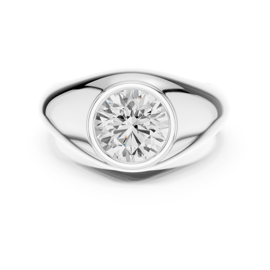Round Bezel Solitaire Contour Signet Lab Grown Diamond Ring