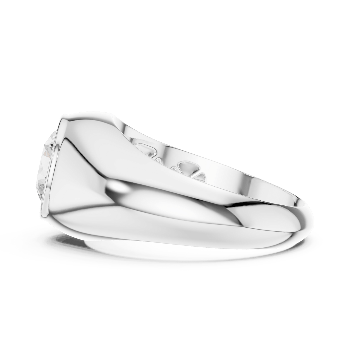 Round Bezel Solitaire Contour Signet Lab Grown Diamond Ring