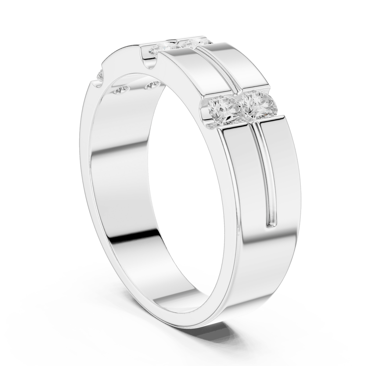 Vertical Bar Set Stacked Diamond Grooved Wide Band Lab Grown Diamond Ring