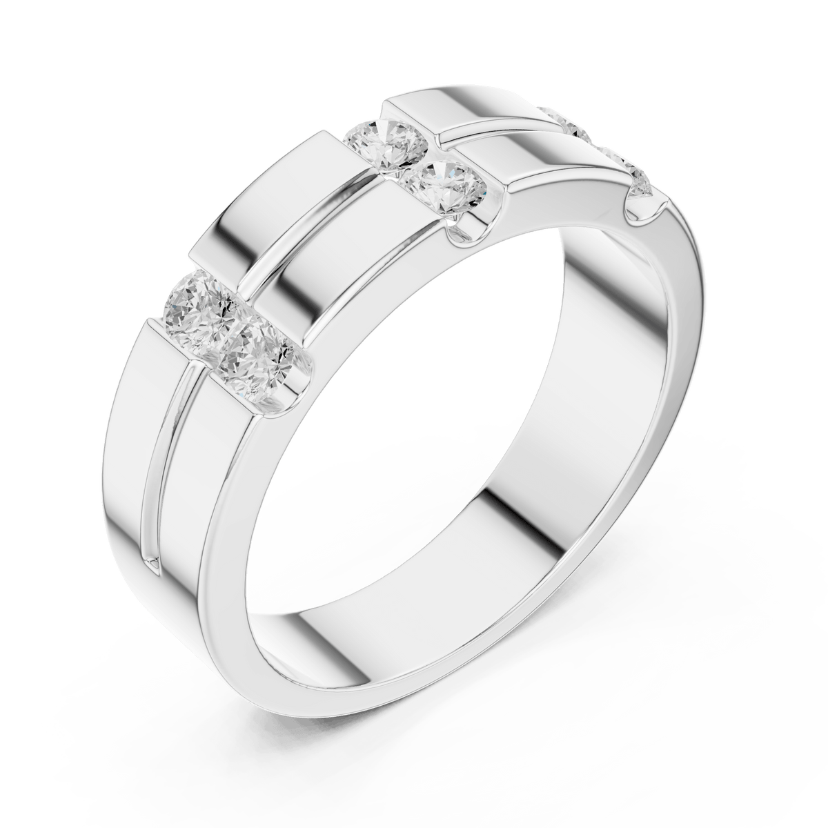 Vertical Bar Set Stacked Diamond Grooved Wide Band Lab Grown Diamond Ring