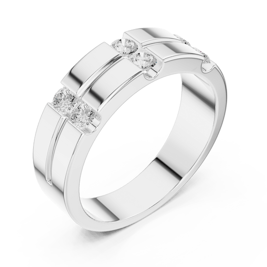 Vertical Bar Set Stacked Diamond Grooved Wide Band Lab Grown Diamond Ring