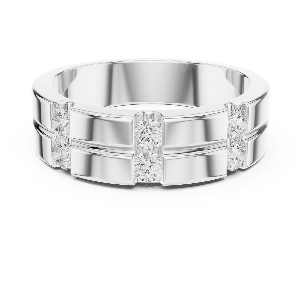 Vertical Bar Set Stacked Diamond Grooved Wide Band Lab Grown Diamond Ring