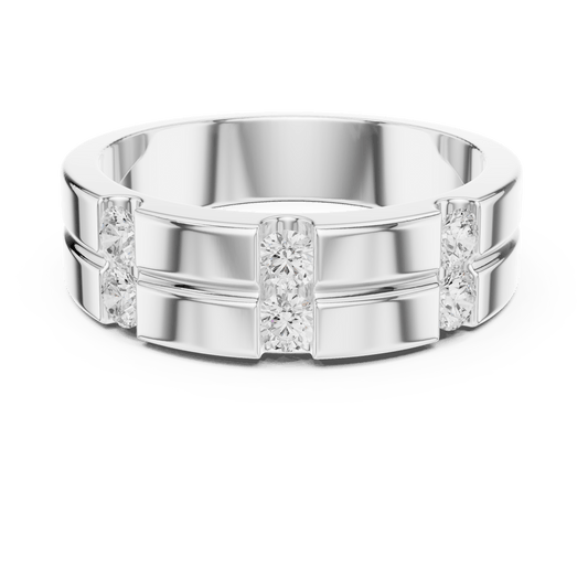 Vertical Bar Set Stacked Diamond Grooved Wide Band Lab Grown Diamond Ring