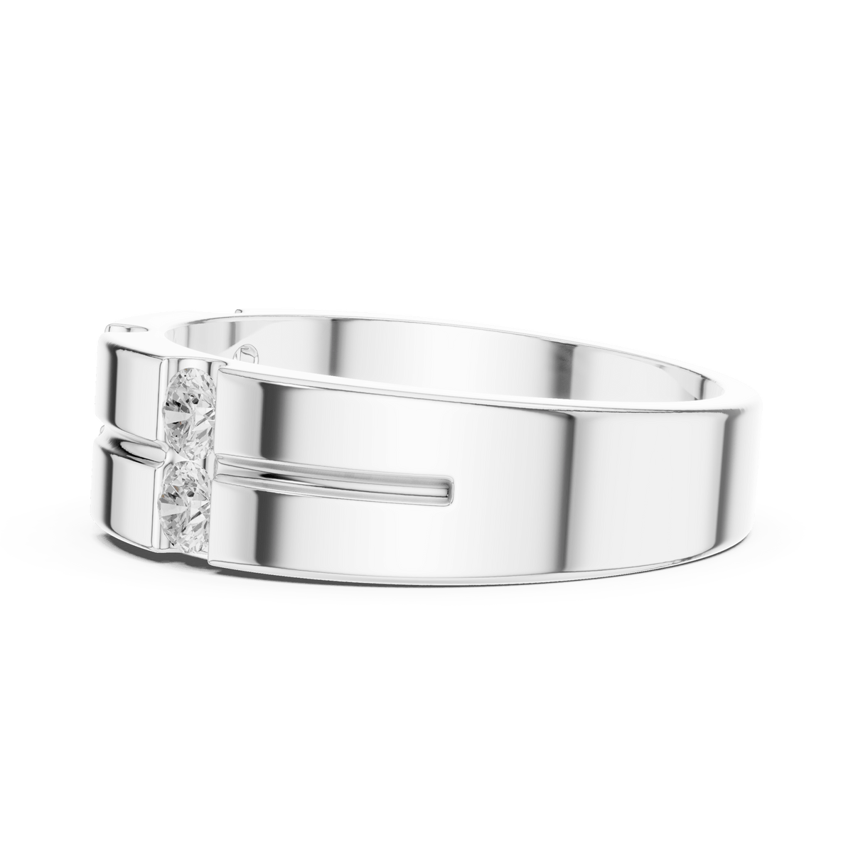 Vertical Bar Set Stacked Diamond Grooved Wide Band Lab Grown Diamond Ring