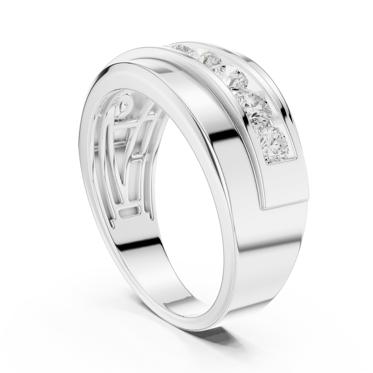Curved Diagonal Channel Set Round Lab Grown Diamond Band