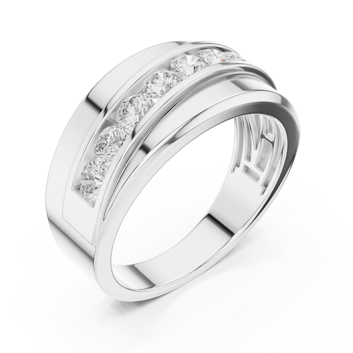 Curved Diagonal Channel Set Round Lab Grown Diamond Band