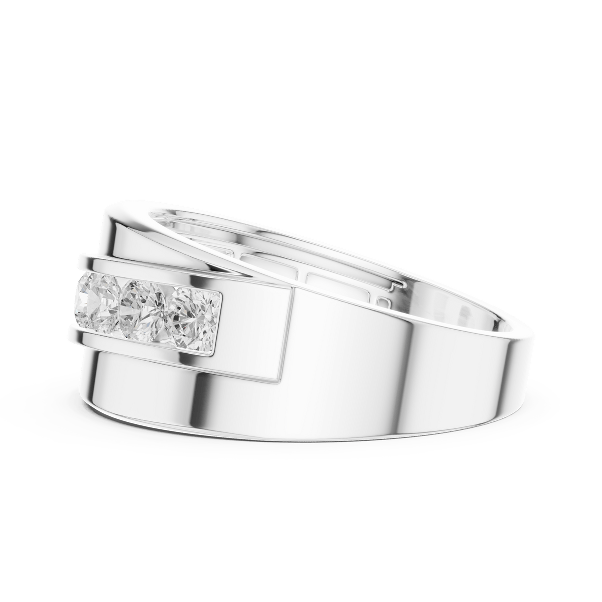Curved Diagonal Channel Set Round Lab Grown Diamond Band