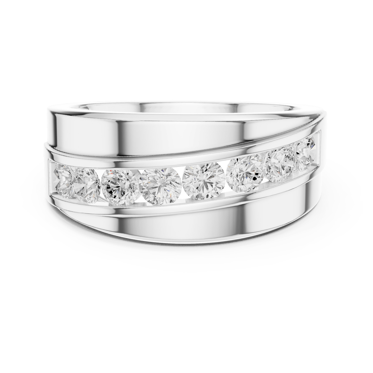 Curved Diagonal Channel Set Round Lab Grown Diamond Band