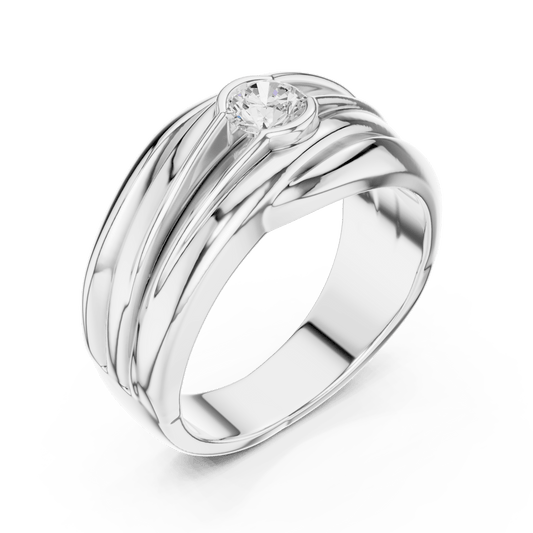 Fluid Wave Bezel Set Round Solitaire Men's Lab Grown Diamond Ring