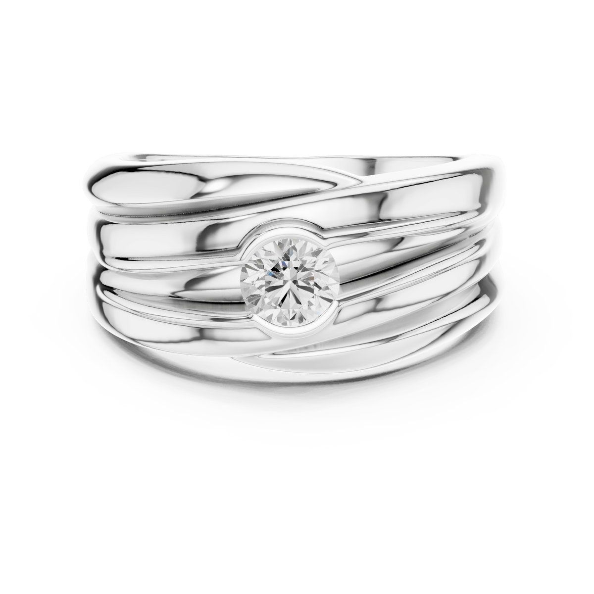 Fluid Wave Bezel Set Round Solitaire Men's Lab Grown Diamond Ring
