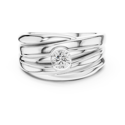 Fluid Wave Bezel Set Round Solitaire Men's Lab Grown Diamond Ring