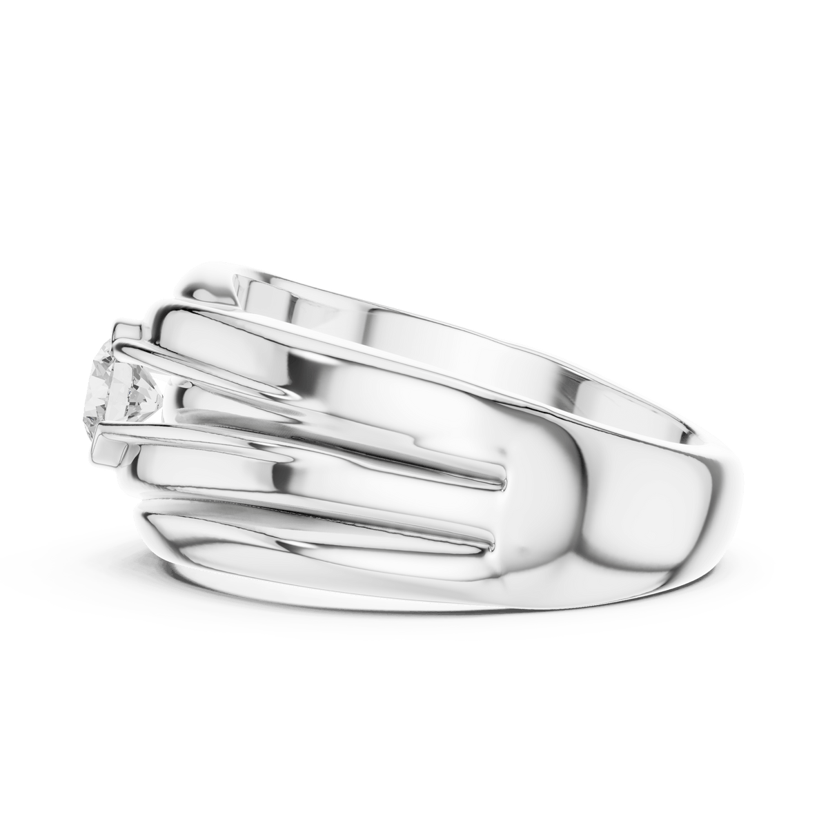 Fluid Wave Bezel Set Round Solitaire Men's Lab Grown Diamond Ring