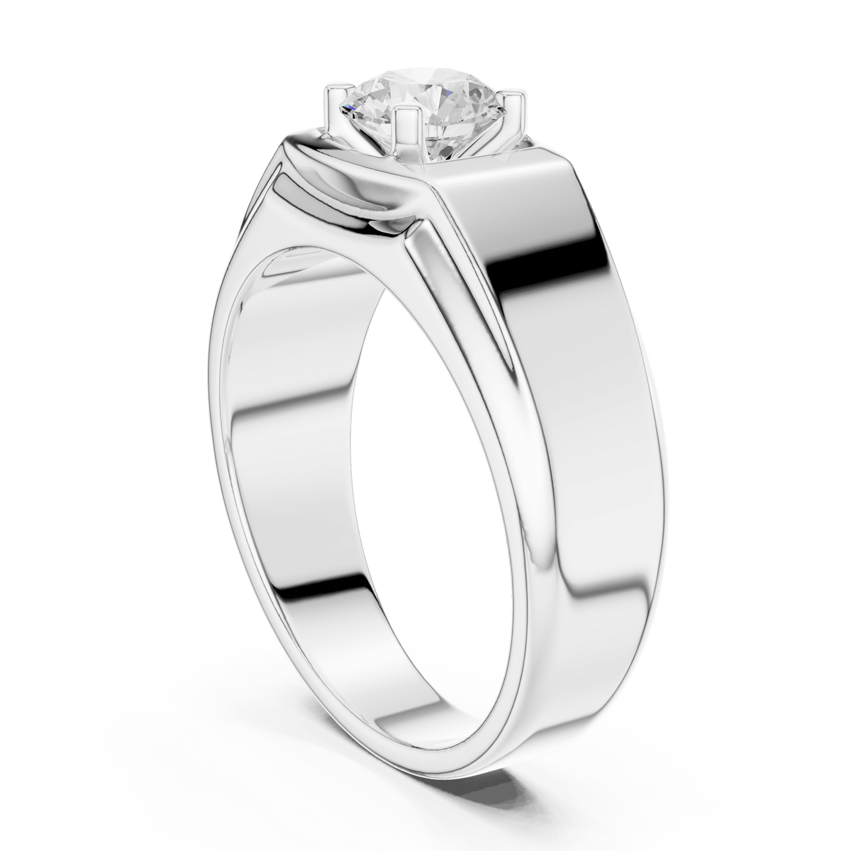 Classic Flat Top Round Solitaire Wide Band Lab Grown Diamond Ring