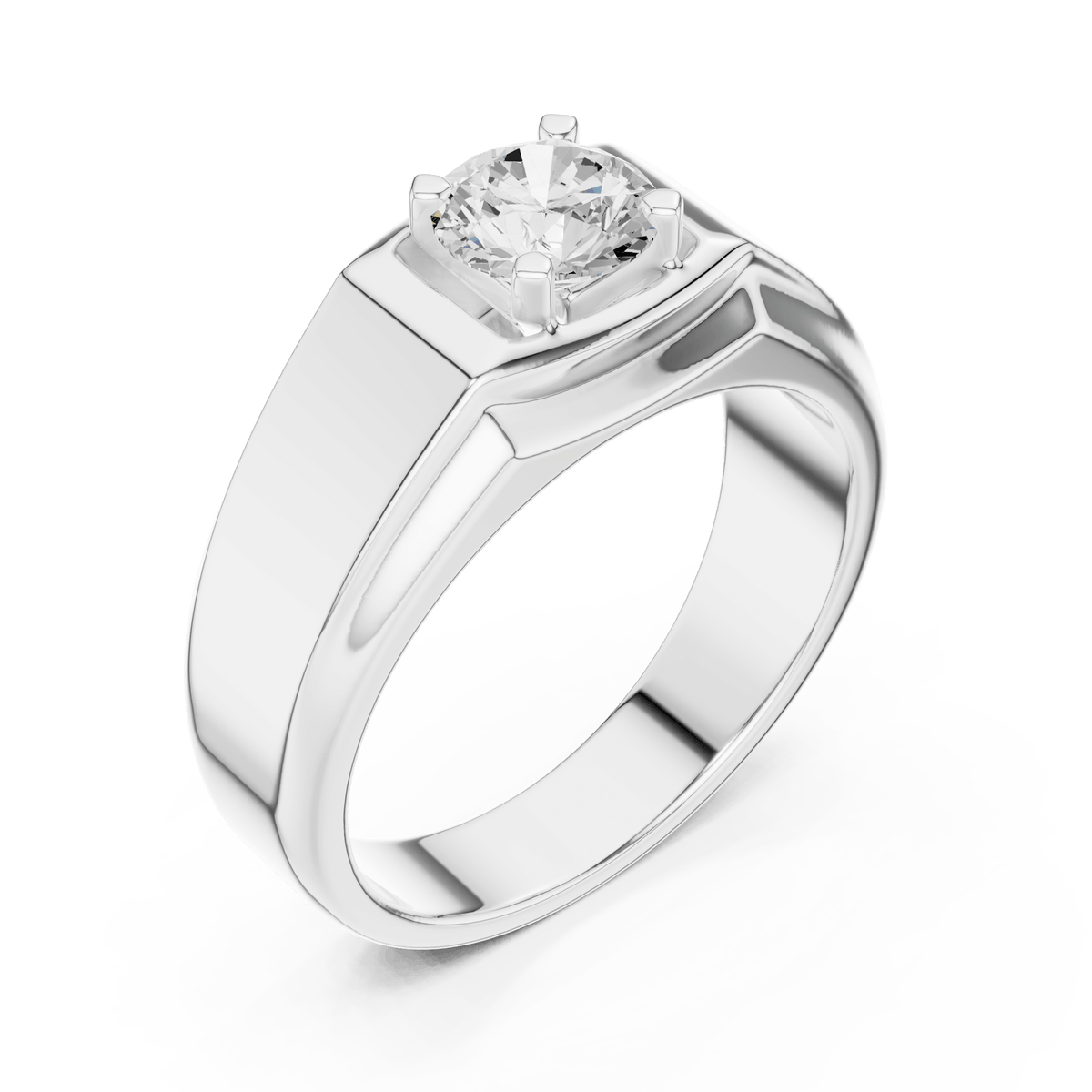 Classic Flat Top Round Solitaire Wide Band Lab Grown Diamond Ring