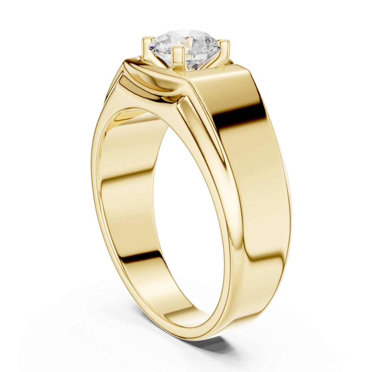 Yellow Gold Rectangular Frame Prong-Set Round Diamond Men's Ring
