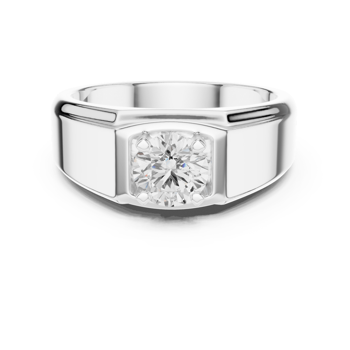 Classic Flat Top Round Solitaire Wide Band Lab Grown Diamond Ring