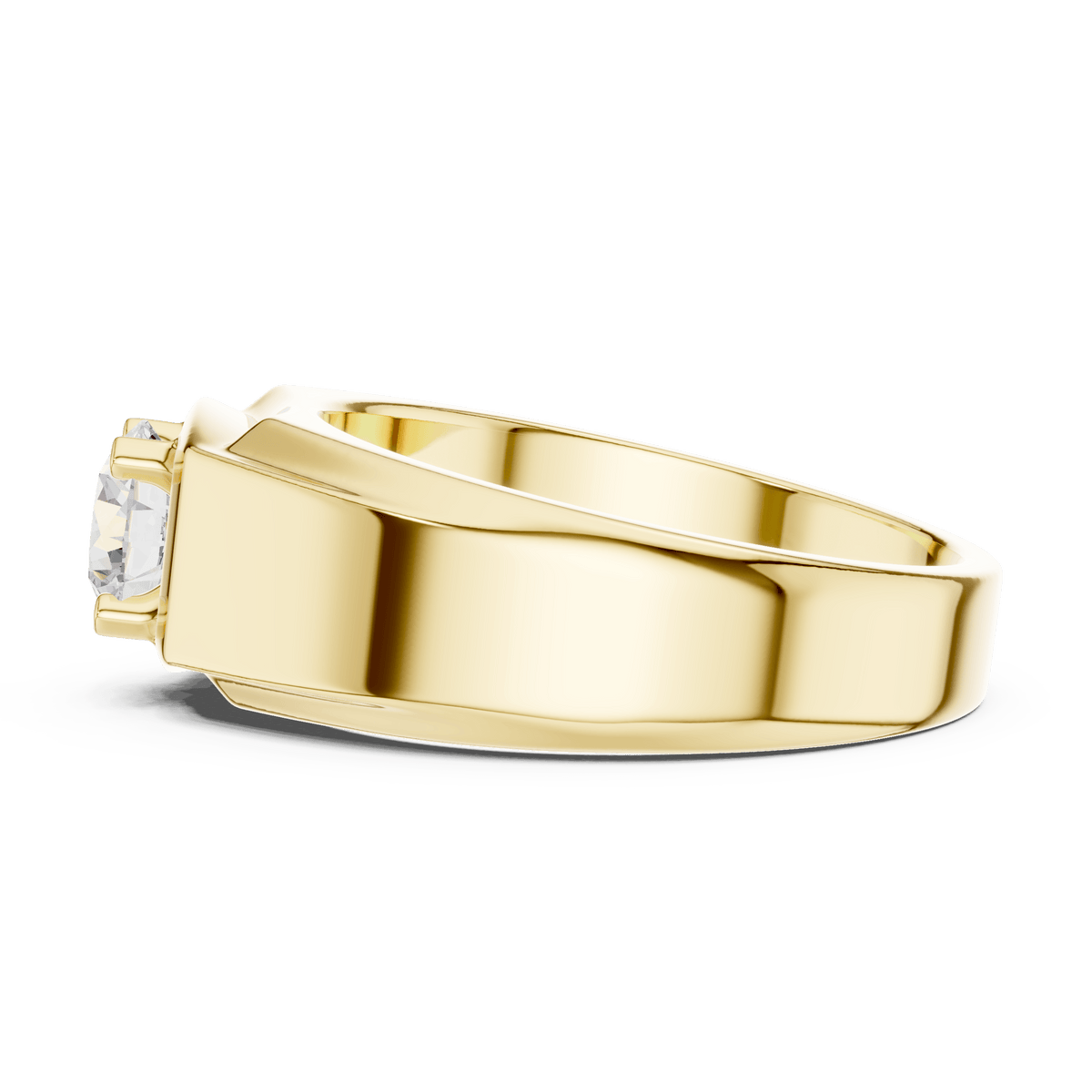 Yellow Gold Rectangular Frame Prong-Set Round Diamond Men's Ring
