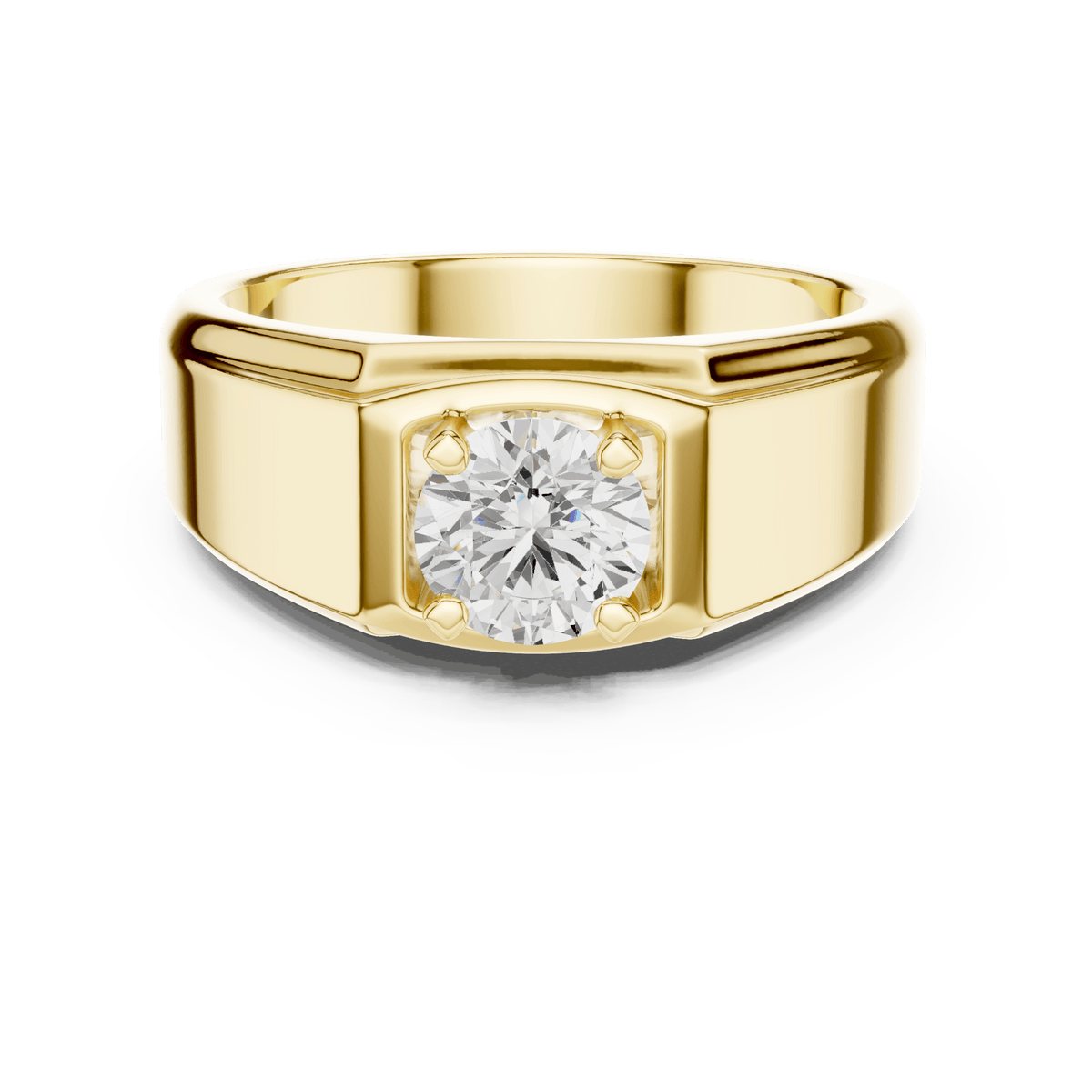 Yellow Gold Rectangular Frame Prong-Set Round Diamond Men's Ring
