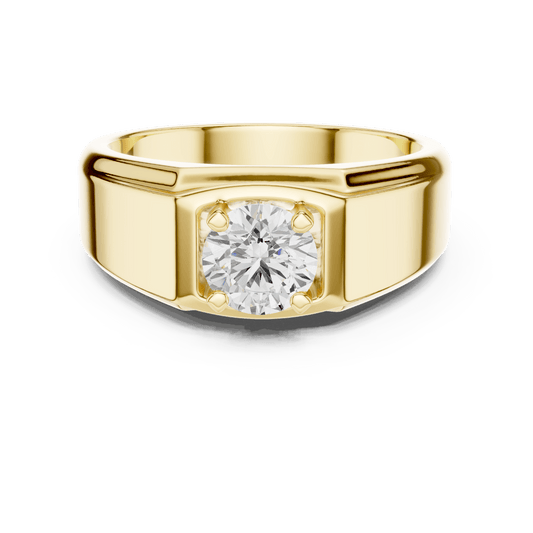 Yellow Gold Rectangular Frame Prong-Set Round Diamond Men's Ring