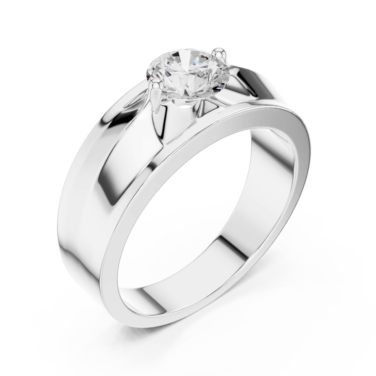 Round Solitaire Split Recess Grooved Band Men's Lab Grown Diamond Ring