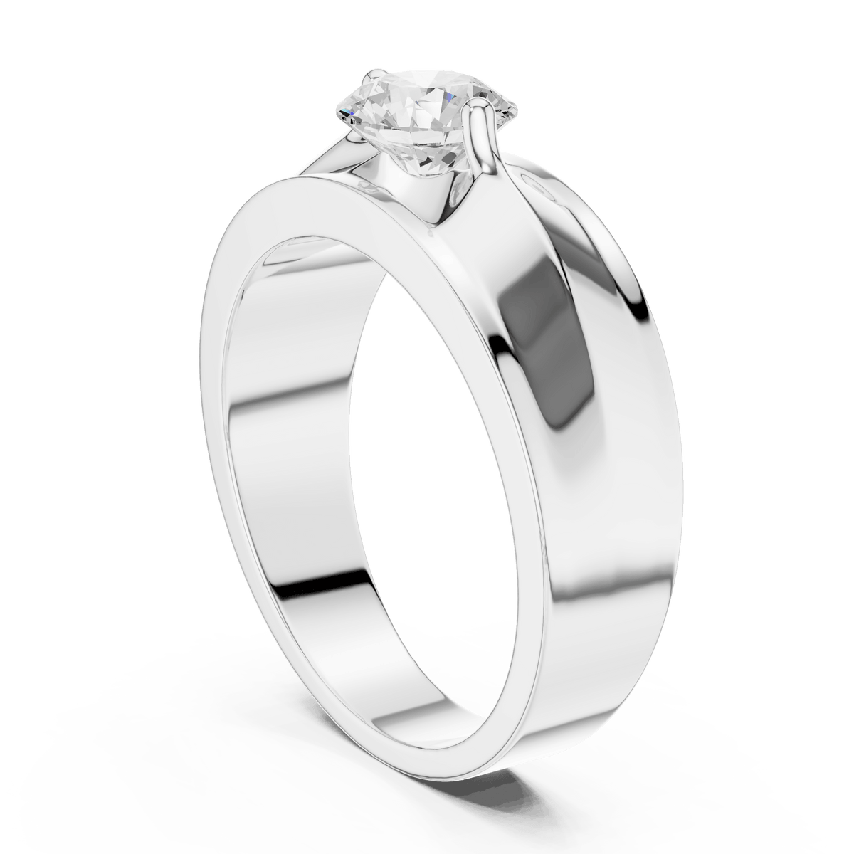 Round Solitaire Split Recess Grooved Band Men's Lab Grown Diamond Ring