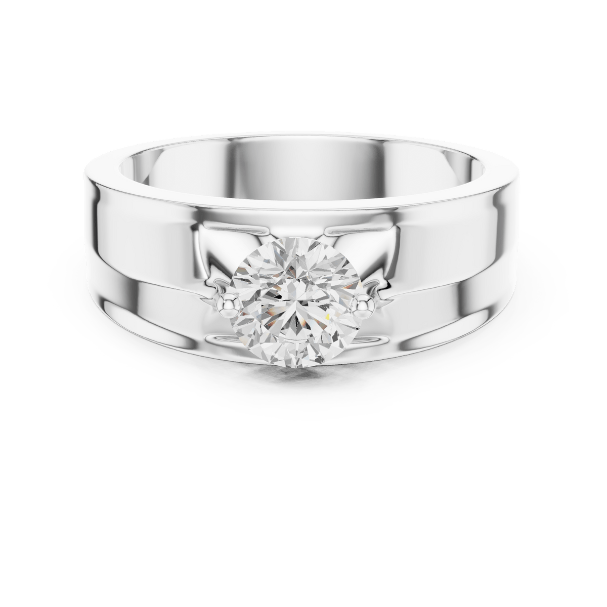 Round Solitaire Split Recess Grooved Band Men's Lab Grown Diamond Ring