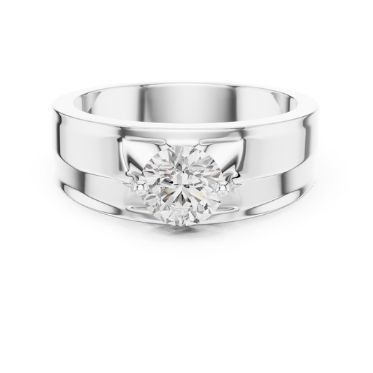 Round Solitaire Split Recess Grooved Band Men's Lab Grown Diamond Ring