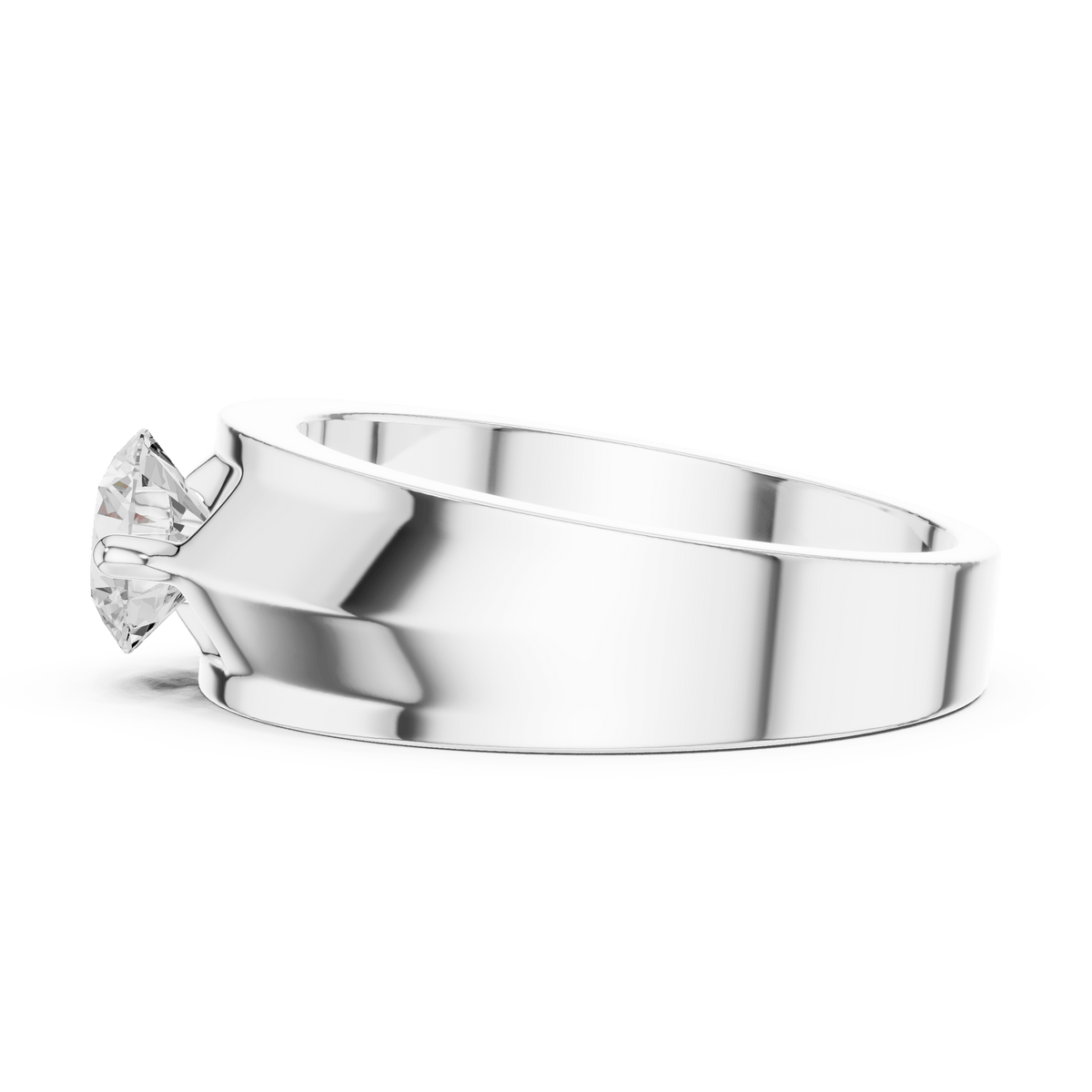 Round Solitaire Split Recess Grooved Band Men's Lab Grown Diamond Ring