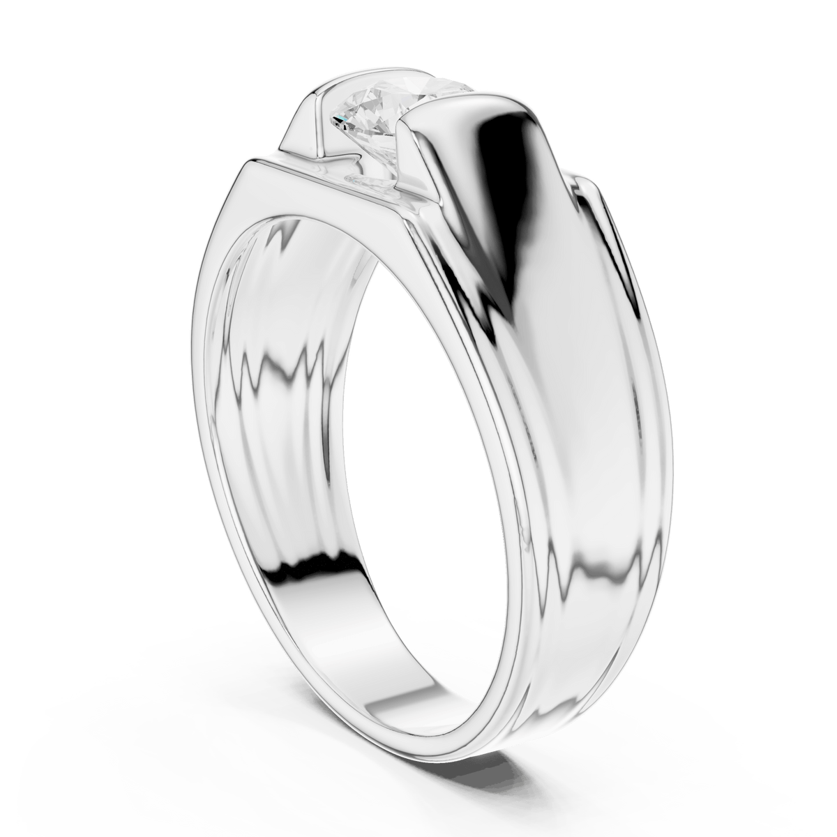 Modern Vertical Channel Solitaire Wide Band Lab Grown Diamond Ring